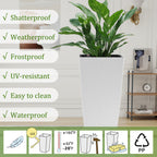 22.6-Inch Modern Faux Rattan Square Planter with Automatic Watering System - White