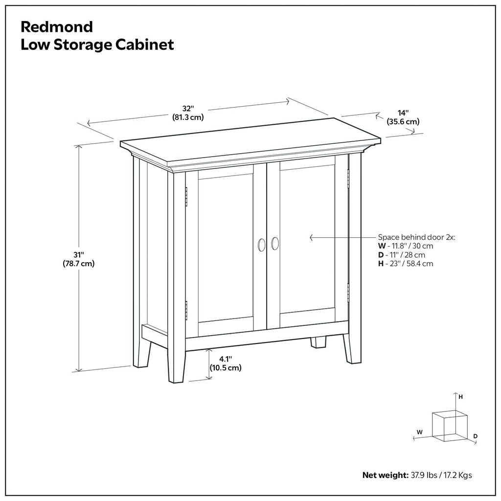 Handcrafted Low Storage Cabinet with Adjustable Shelves - Multiple Colors