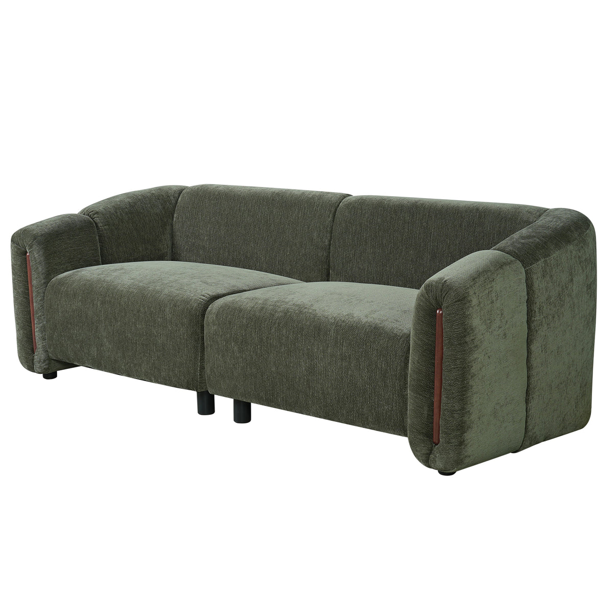 Modern Minimalist Curved Block Sofa with Wood Accents - Cream Boucle