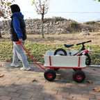 Wooden Carriage Outdoor Stroller with Four-Wheel Design - Natural Wood