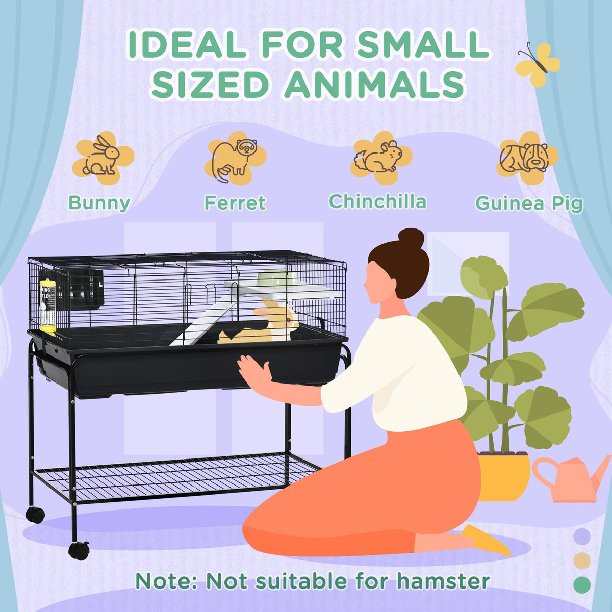 Small Animal Cage with Removable Stand and Wheels - Black