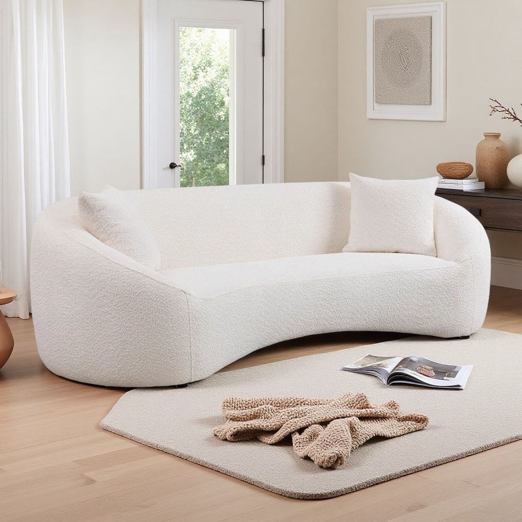 Curved 3 Seater Sofa for Living Room with Deep Seating - White