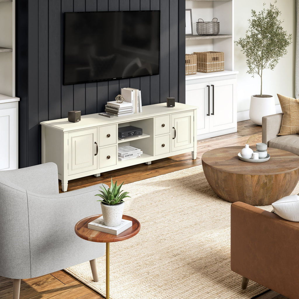 Wide Solid Wood TV Stand with Ample Storage - Dark Brown, White, Gray