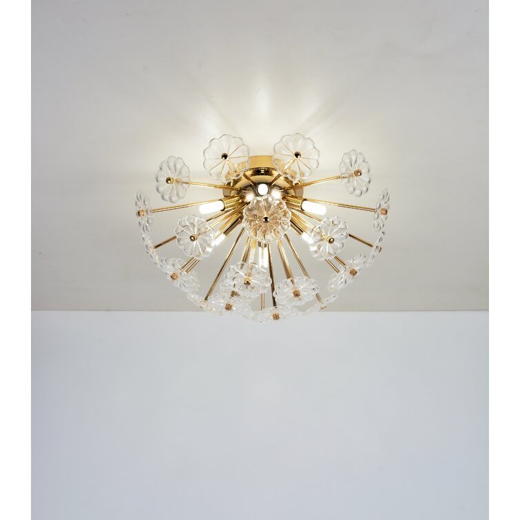 Gold Flush Mount Ceiling Light with Crystal Petals - Gold