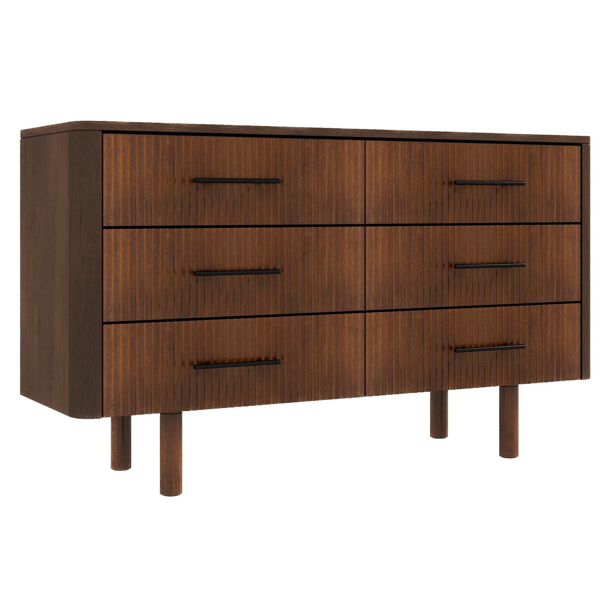 Brown 6-Drawer Dresser with Walnut Finish – Solid Wood