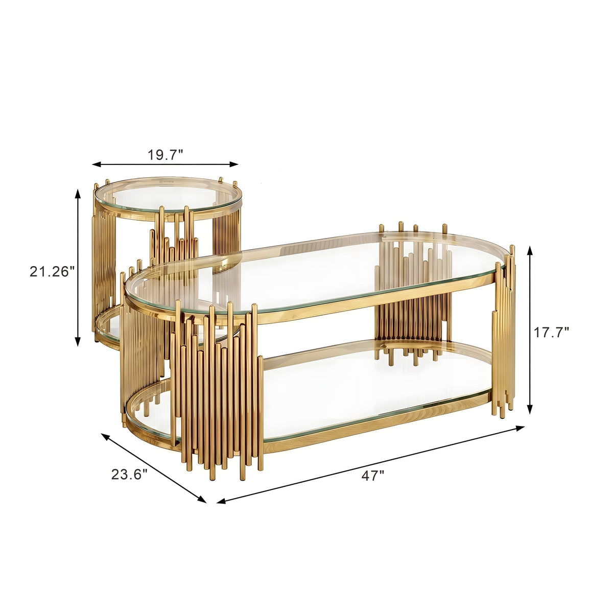 Modern Luxury Coffee Table and Side Table Set with Tempered Glass – Silver or Gold