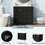 36" Black Bathroom Vanity With Ceramic Sink Combo