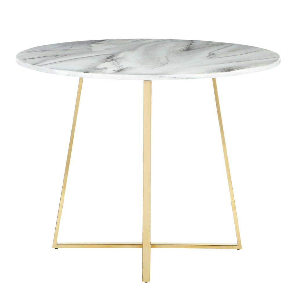 Contemporary Glam Dining Table with Round Marble Top - Pearl Silver, Gold, or Black