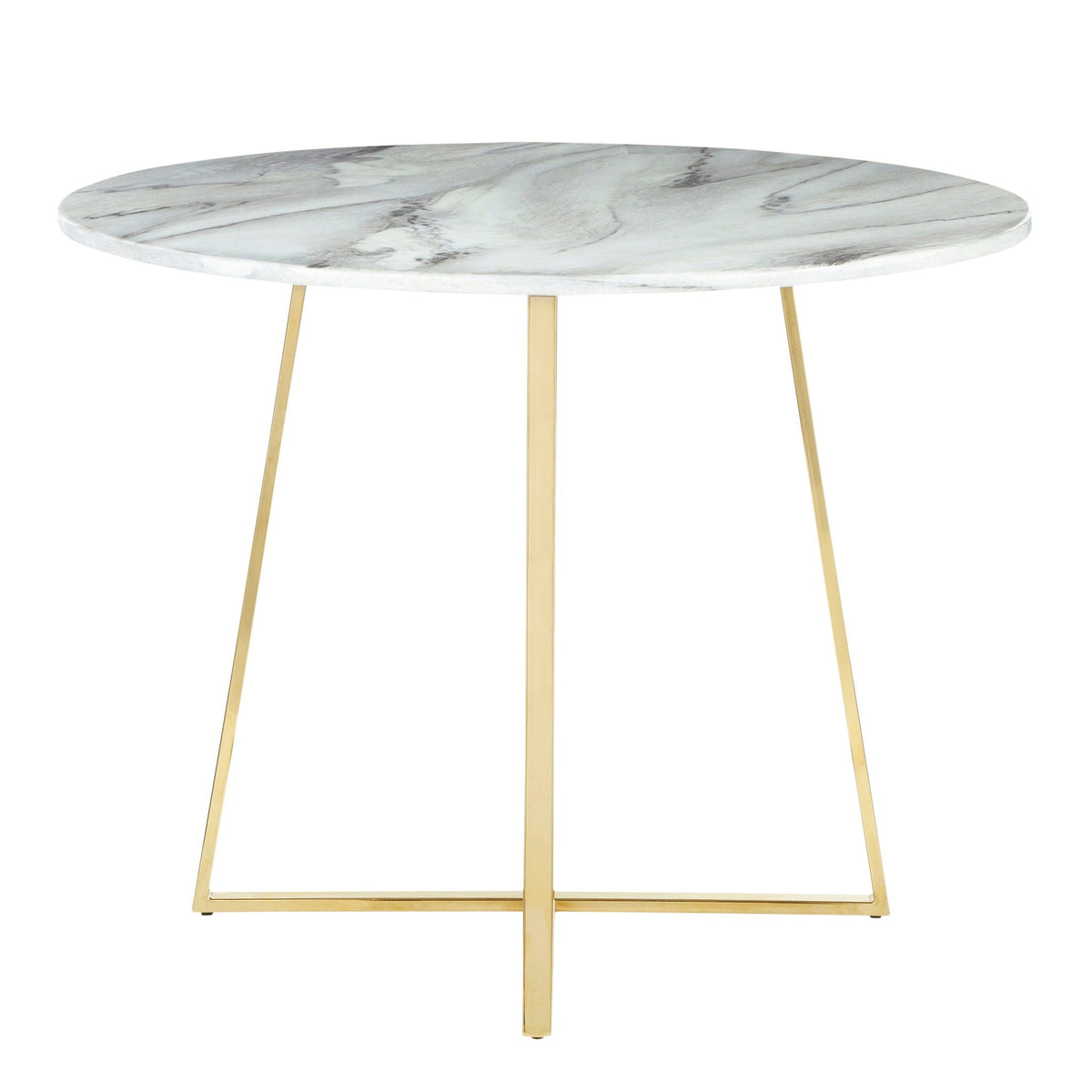 Contemporary Glam Dining Table with Round Marble Top - Pearl Silver, Gold, or Black