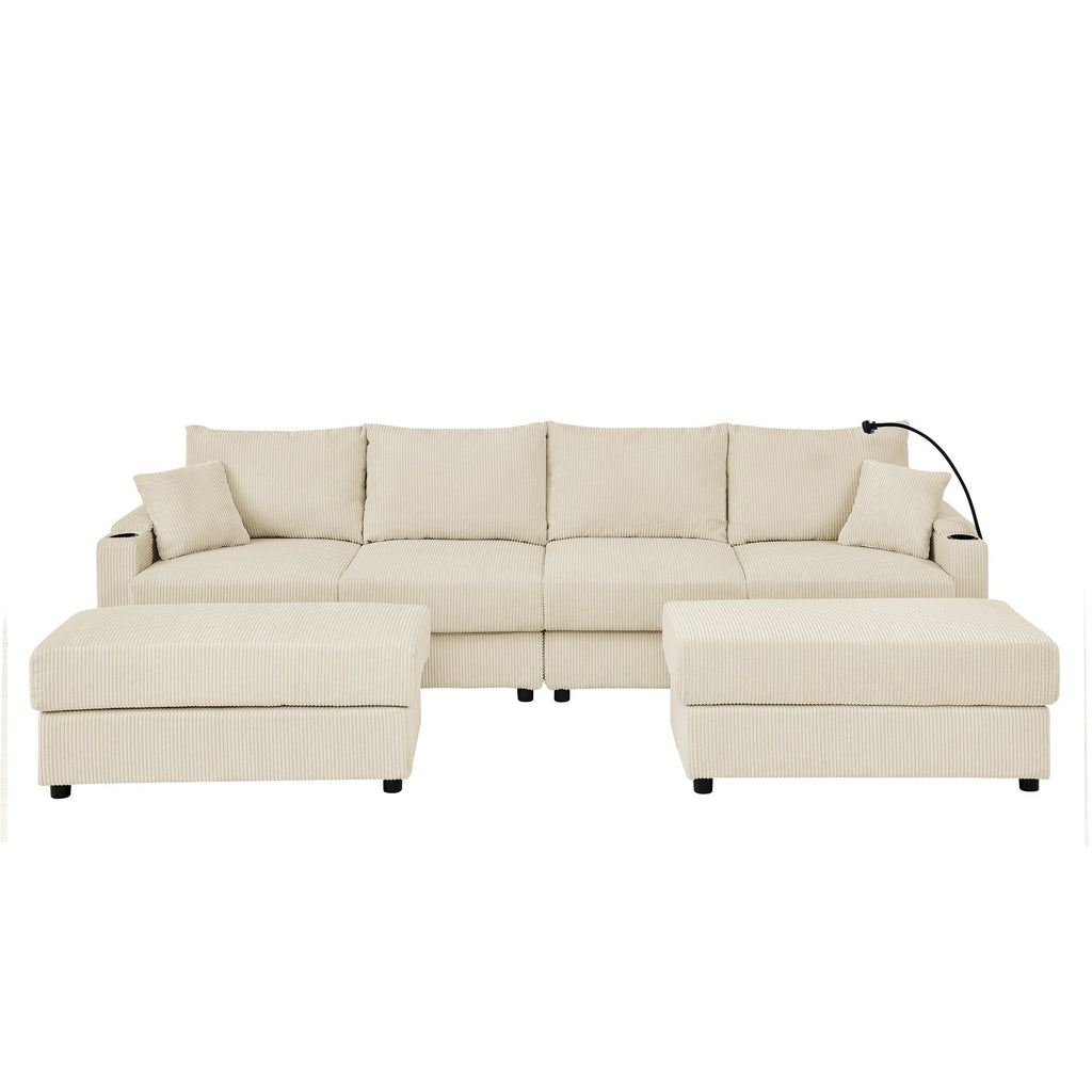 Modern U-Shaped Couch with Storage and Ottomans