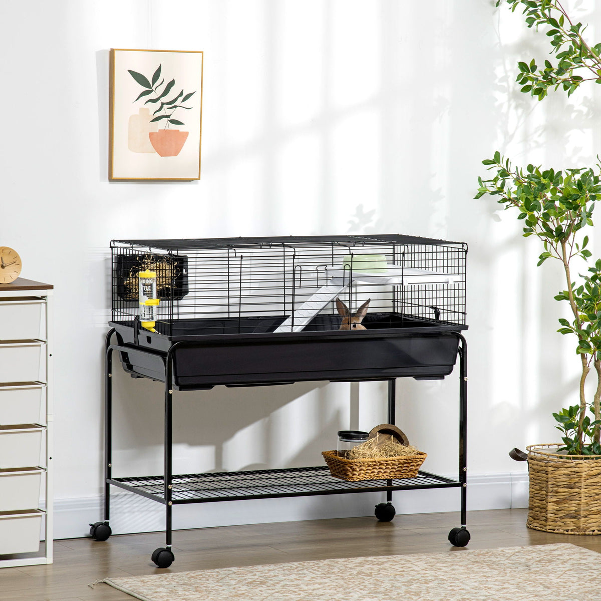 Small Animal Cage with Removable Stand and Wheels - Black