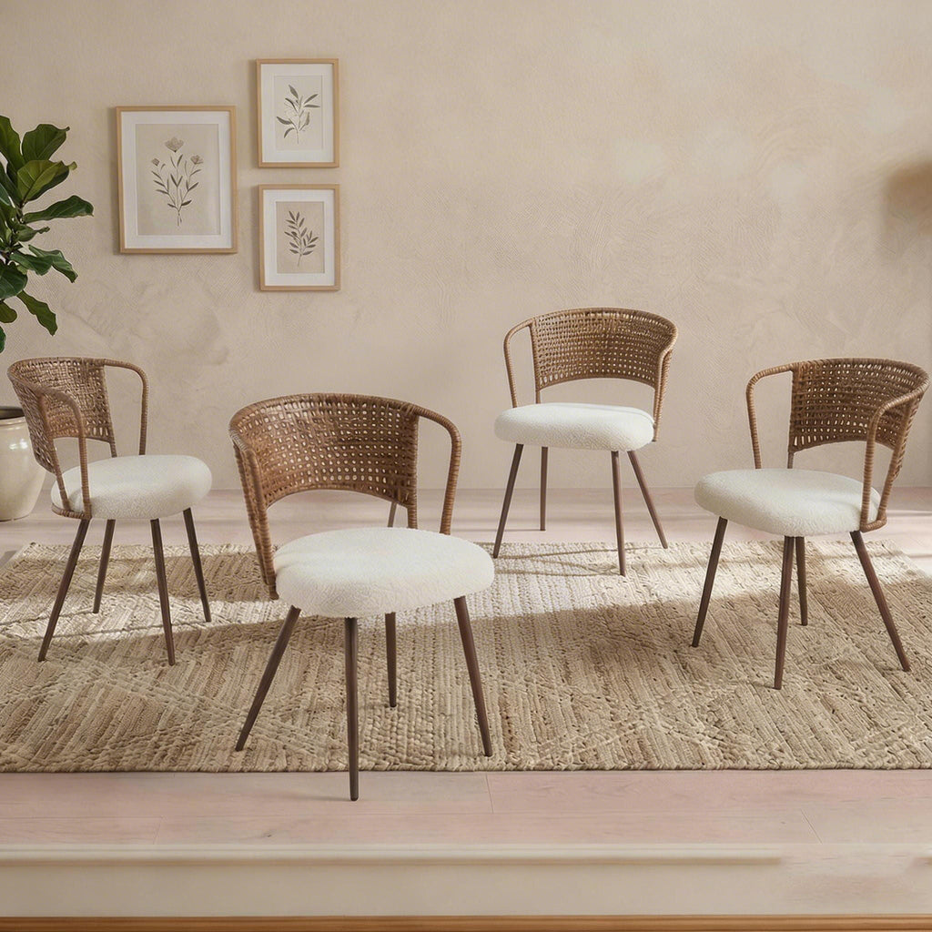 Farmhouse Style Wicker Dining Chair with Wing-Back Design - Light or Dark Brown