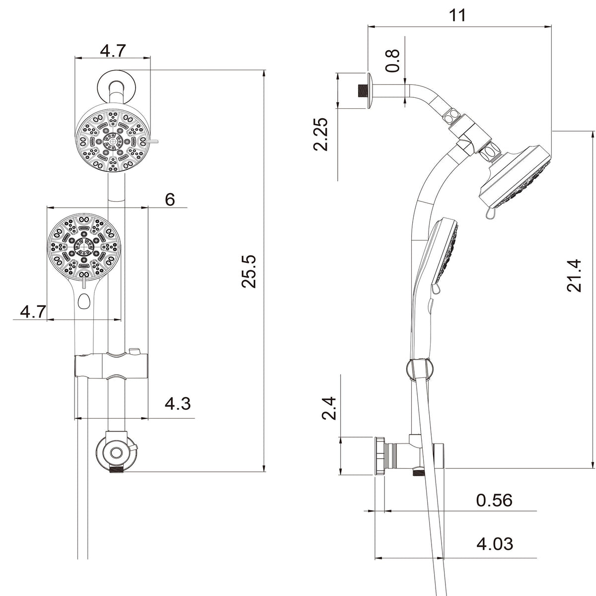 Dual Shower Head System with Rain Shower and Adjustable Slide Bar - Multiple Colors
