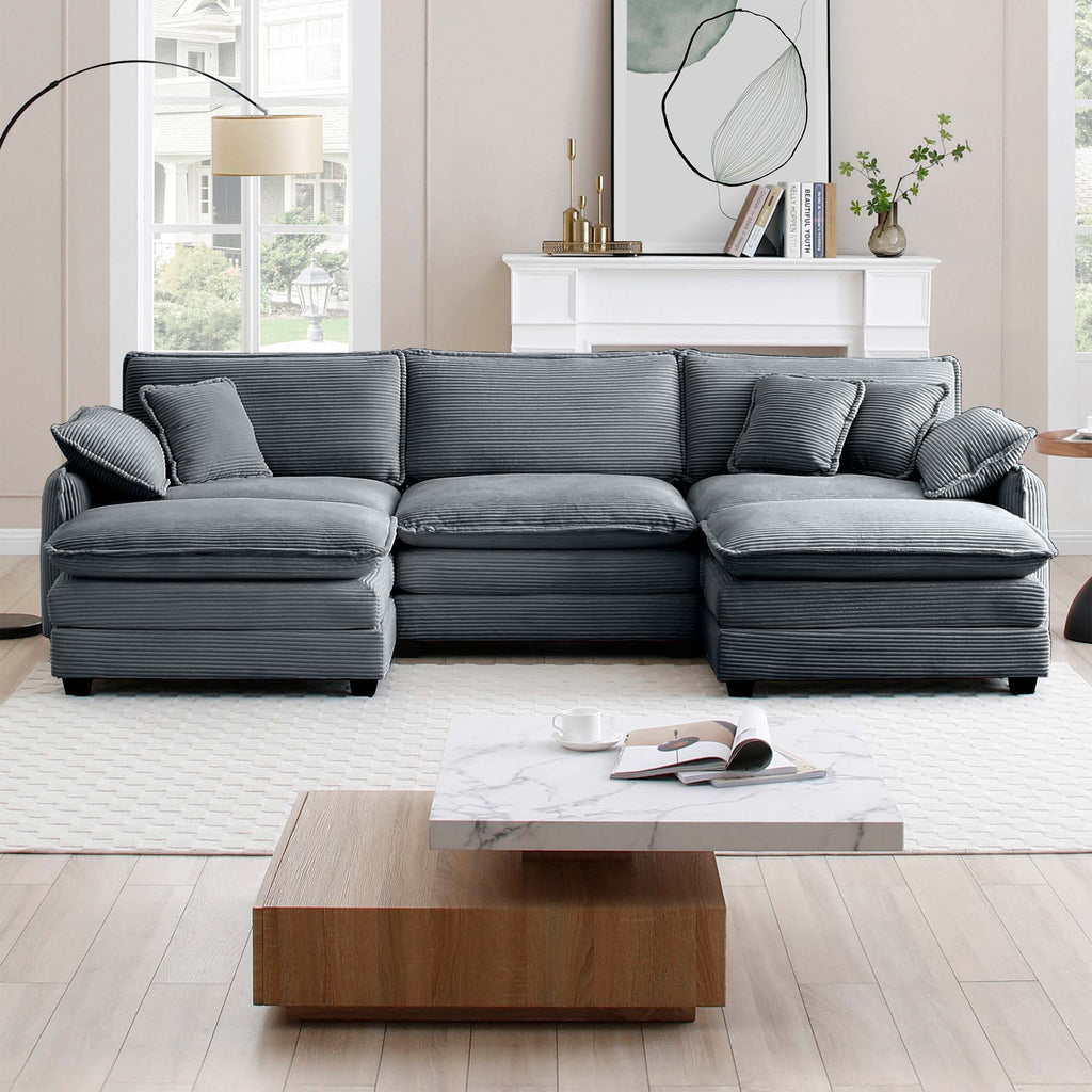Oversized Modular Cushioned Sofa with Conversible Ottoman - Corduroy