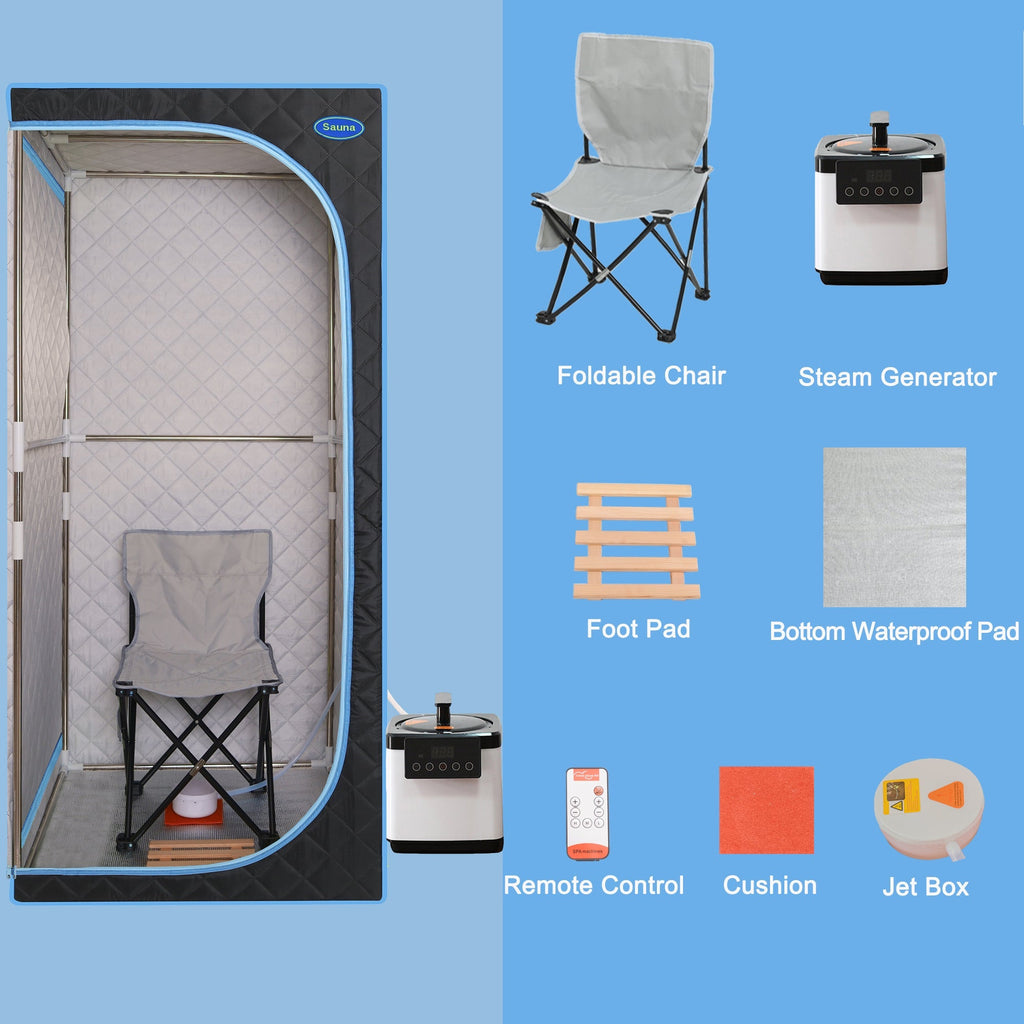 Full Size Portable Steam Sauna Tent with Stainless Steel Frame - Black
