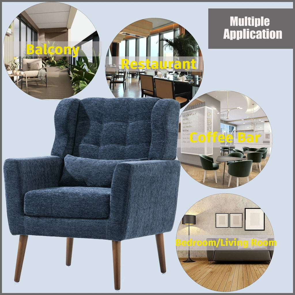 Modern Upholstered Arm Chair with Solid Wood Legs and Pillow - Multiple Colors