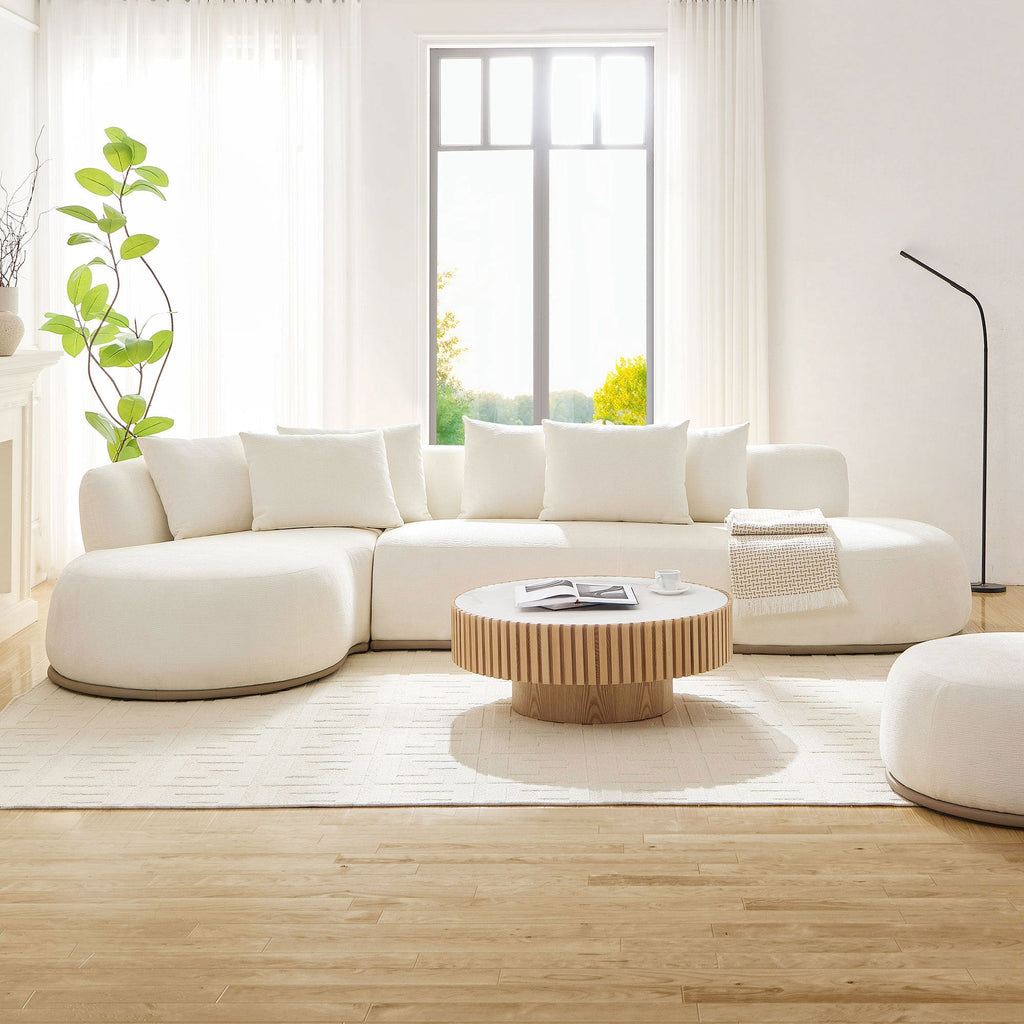 Oversized L-Shape Sectional Sofa with Ottoman with Spacious Seating - Beige