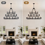 39.37 Inch 3-Tier Wagon Wheel Chandelier with 36 Lights - Matte Black