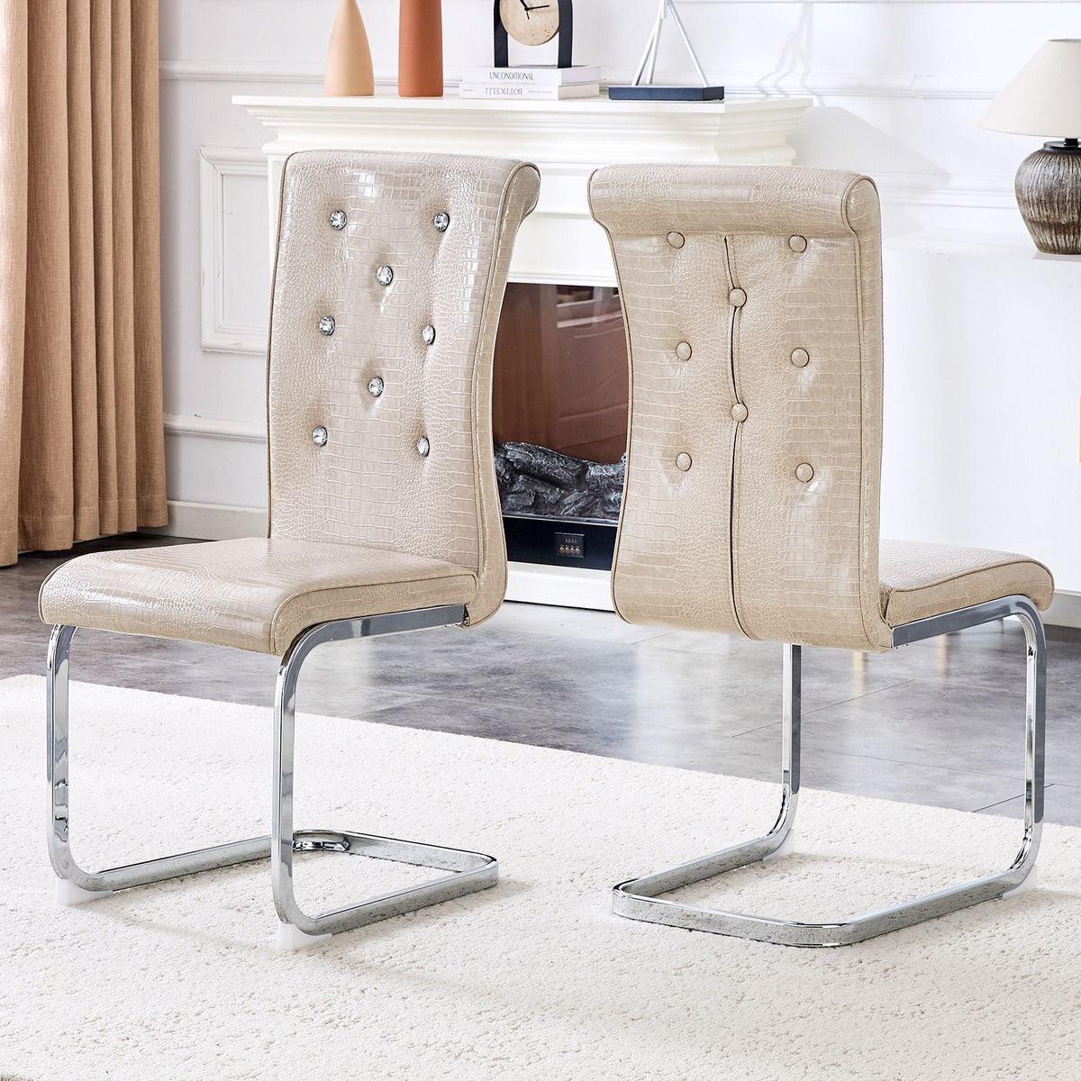 Elegant Design Upholstered Dining Chairs with Crystal Details - Multiple Colors