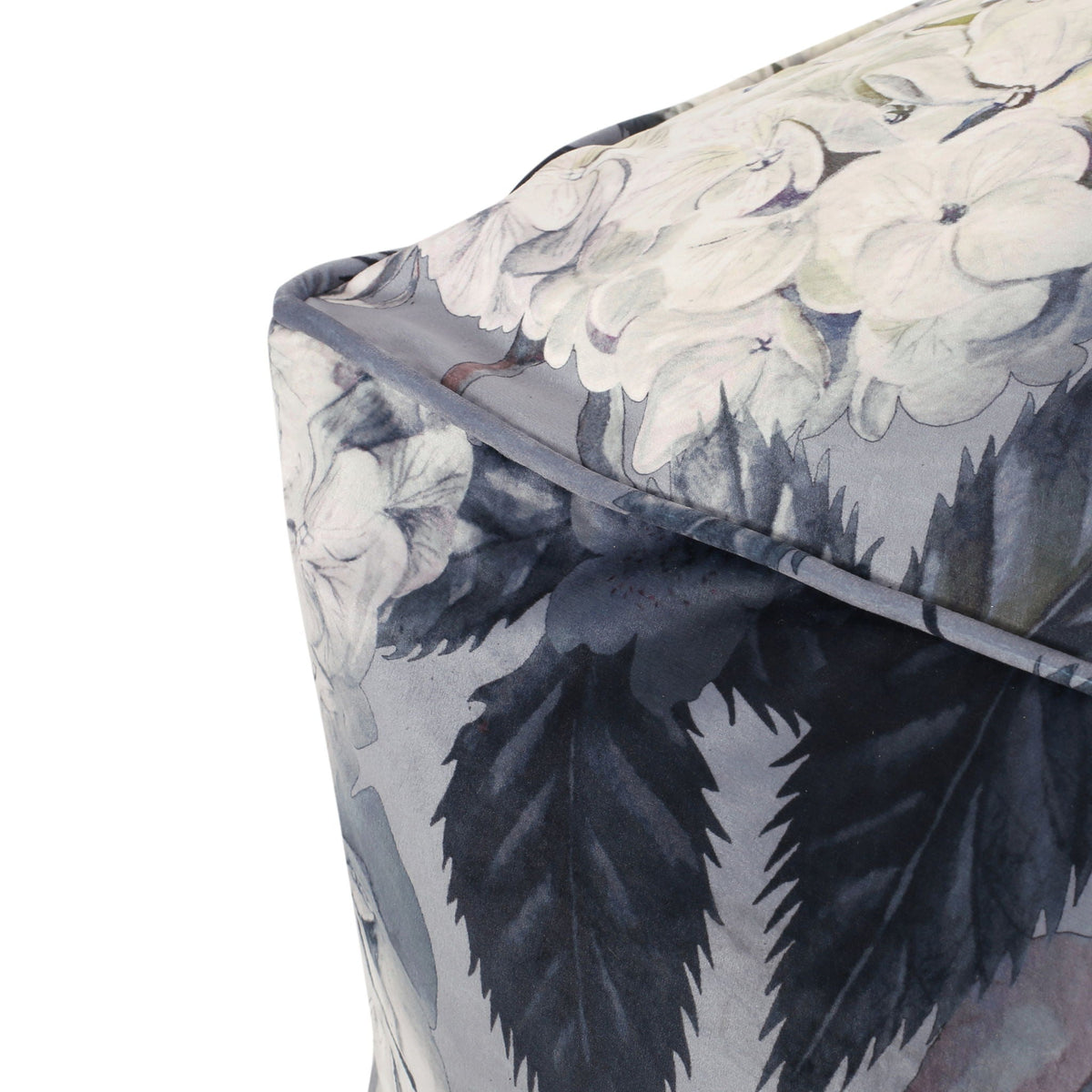 Large Square Pouf with Flower Print - Dark Gray
