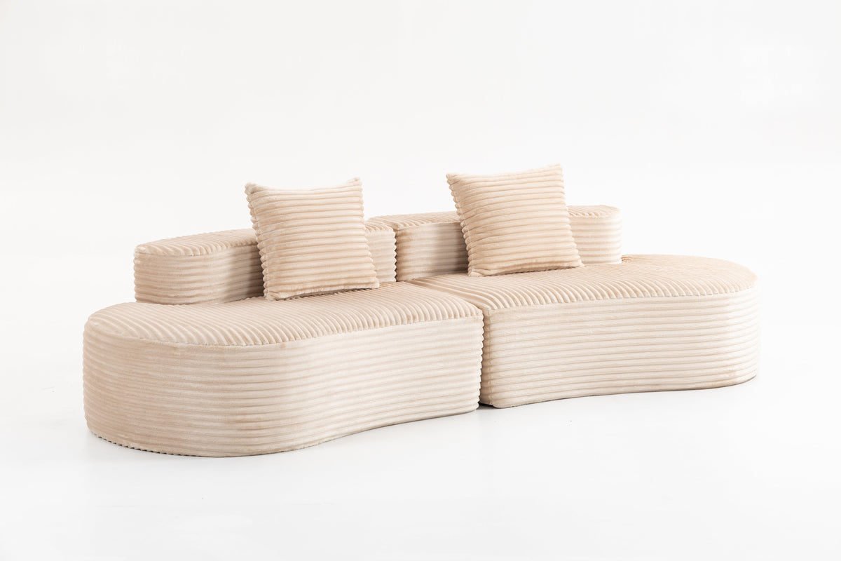 Corduroy 2-Seater Sofa with Lumbar Pillows - 110.24" Fully Compressed