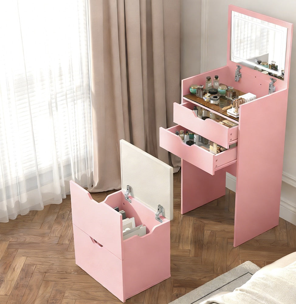 3-in-1 Multifunctional Dressing Table Set with Adjustable Lighting - Wood