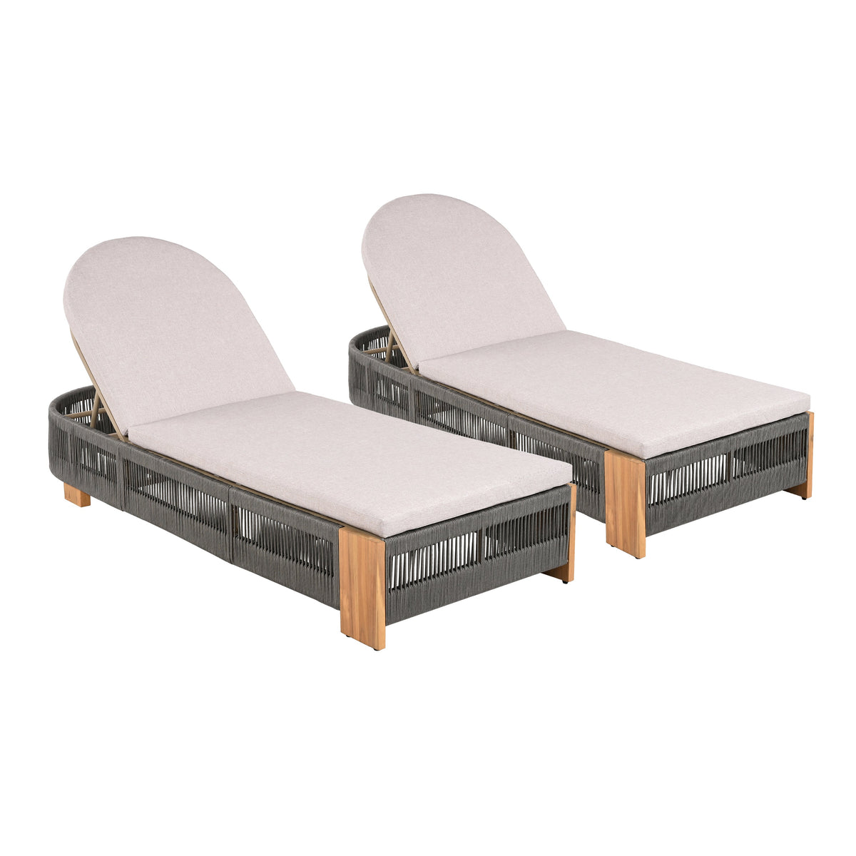 Outdoor Chaise Lounge Chair with Adjustable Backrest and Cushion - Beige