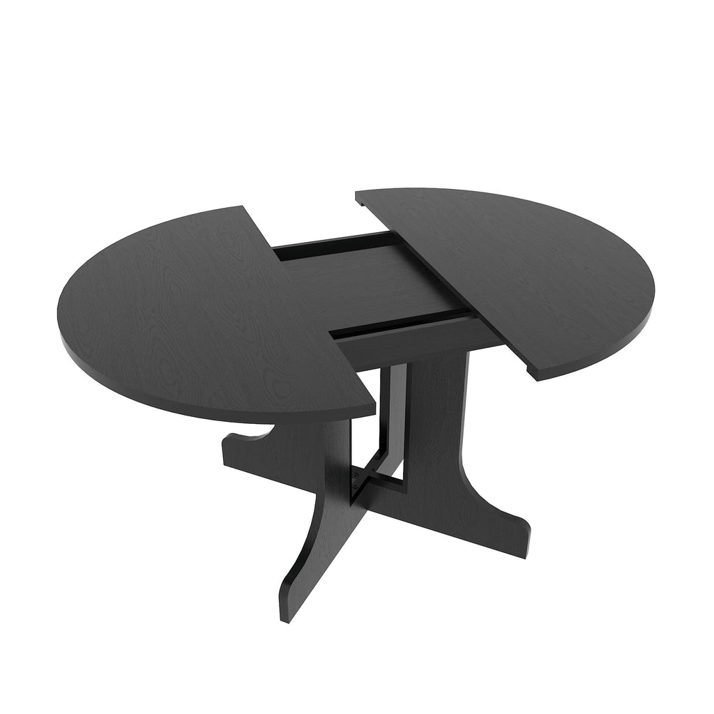 Expandable Oval Farmhouse Dining Table with Removable Leaf and X-Shaped Base - Black