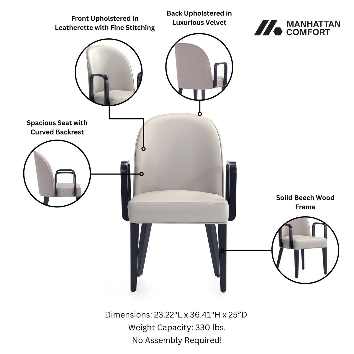 Upholstered Armchair with Solid Beech Wood Frame - Blue or Gray