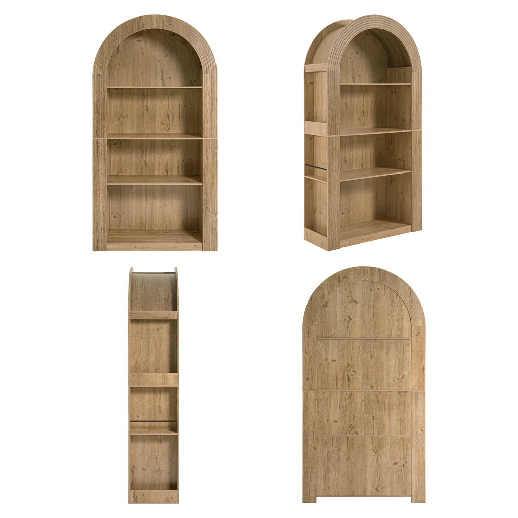 78.74" Tall Arched Bookcase with 4-Tier Shelving - Natural