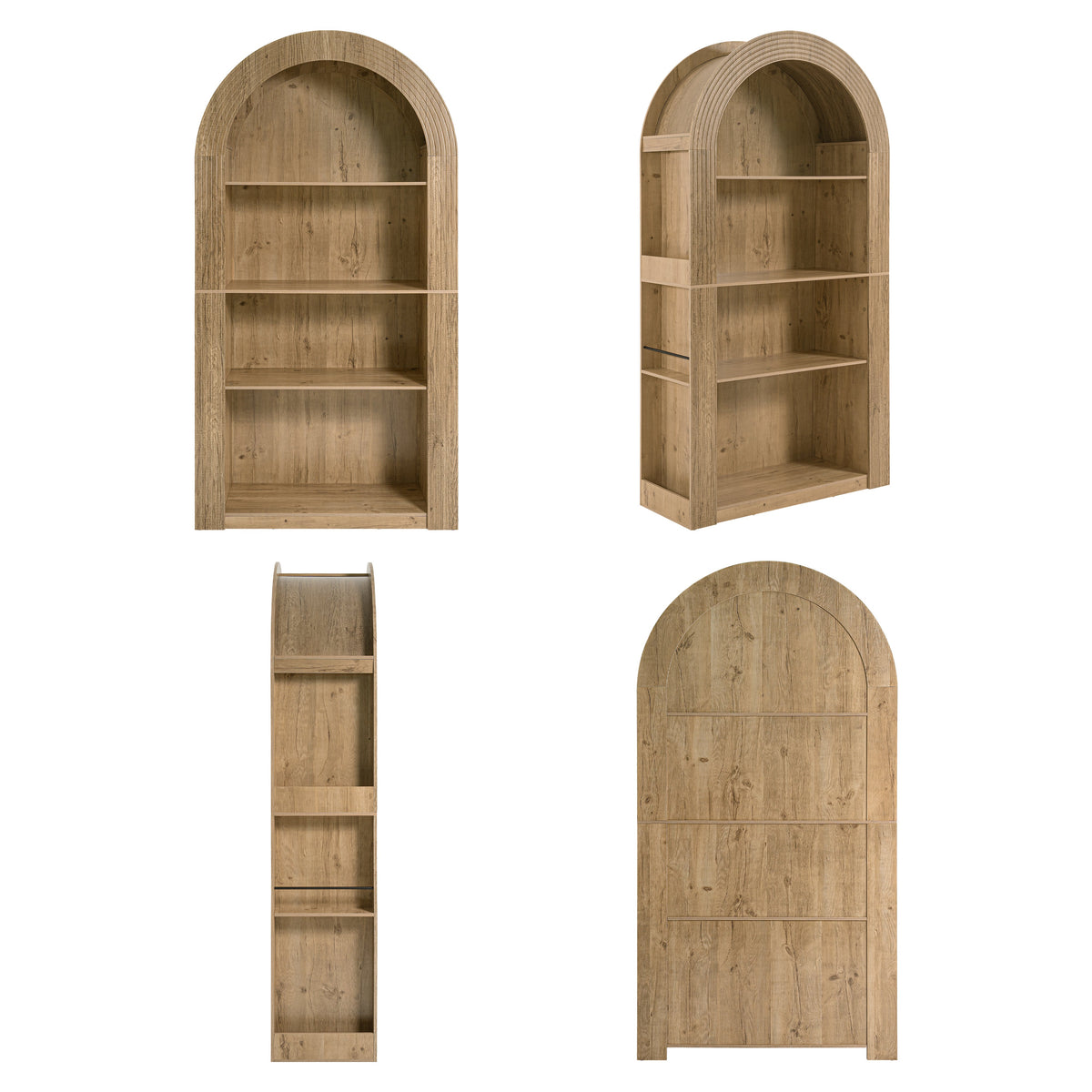 78.74" Tall Arched Bookcase with 4-Tier Shelving - Natural