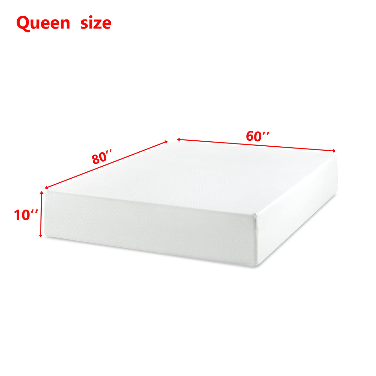 10" Queen Size Mattress with Pressure-Relieving Memory Foam - White