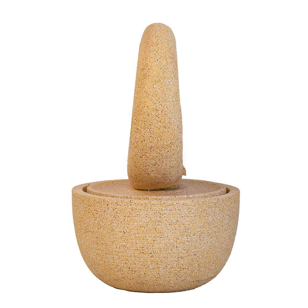 Cement Round Water Fountain with Light and Pump - Beige & Yellow