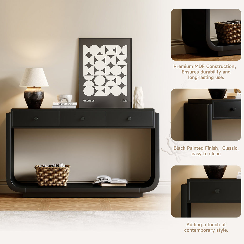 Classic-Style Console Table with Storage and Display Shelf - Black