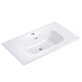 Glossy White Ceramic Integrated Bathroom Vanity Basin with Rounded Edges - White
