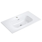 Glossy White Ceramic Integrated Bathroom Vanity Basin with Rounded Edges - White