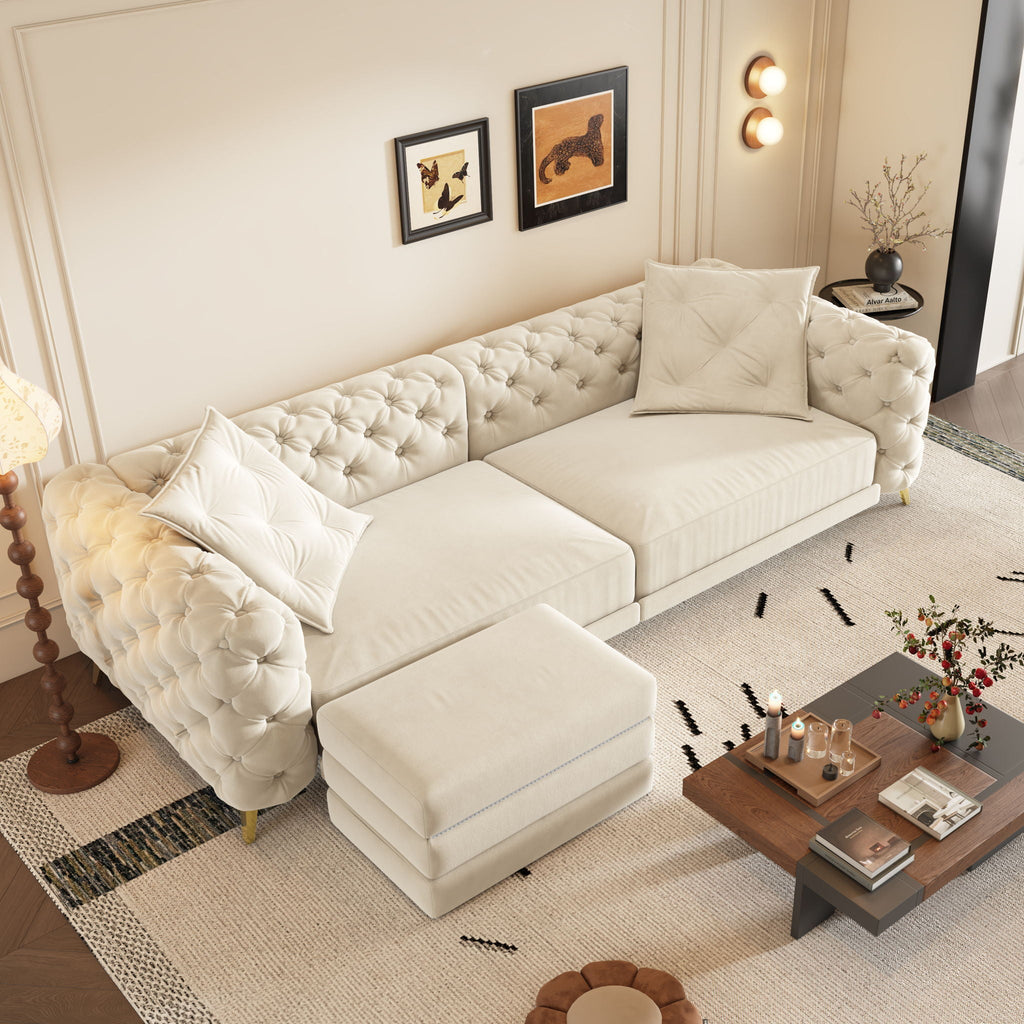3-In-1 Convertible Sleeper Sofa Set with Deep Seat & Movable Ottoman - White, Beige, Gray
