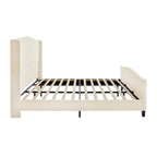 King Size Bed Frame with Upholstered Teddy Velvet Headboard - White