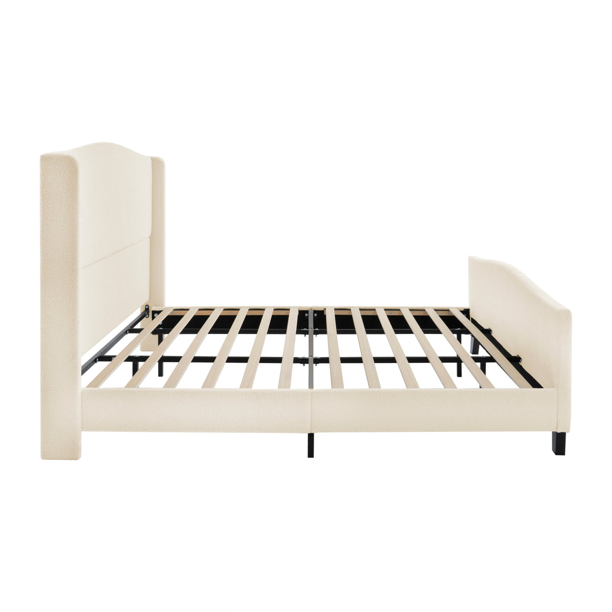 King Size Bed Frame with Upholstered Teddy Velvet Headboard - White