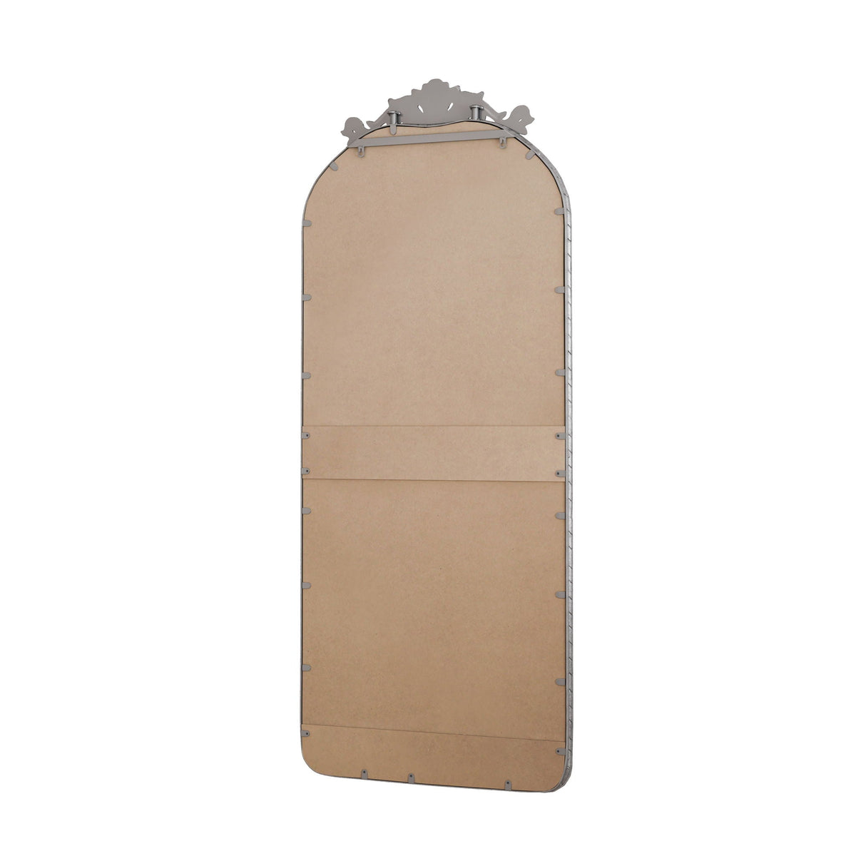 Full Body Arched Mirror with Vintage Carved Applique - Bronze or Pearl Silver