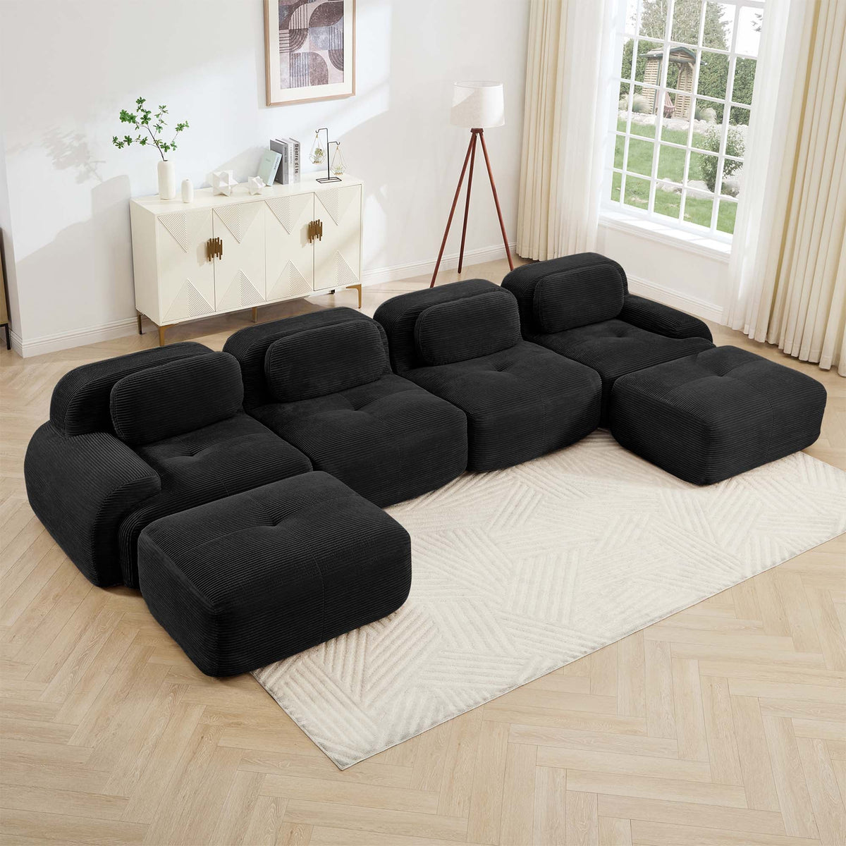 U-Shaped Modular Sofa with Ergonomic Design - Corduroy Fabric
