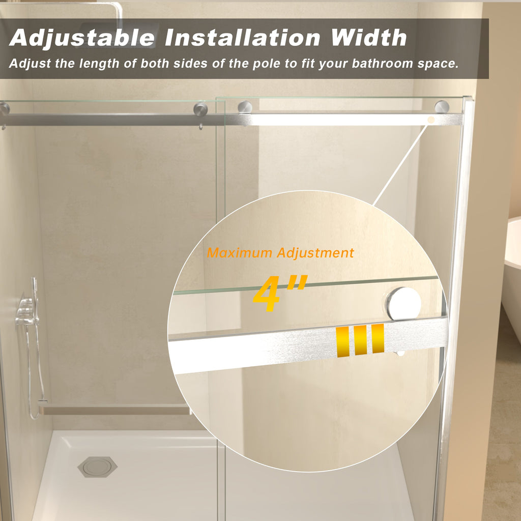 60 Inch Semi-Frameless Sliding Shower Door with 3/8" Tempered Glass - Brushed Nickel