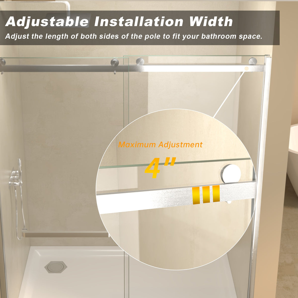 60 Inch Semi-Frameless Sliding Shower Door with 3/8" Tempered Glass - Brushed Nickel