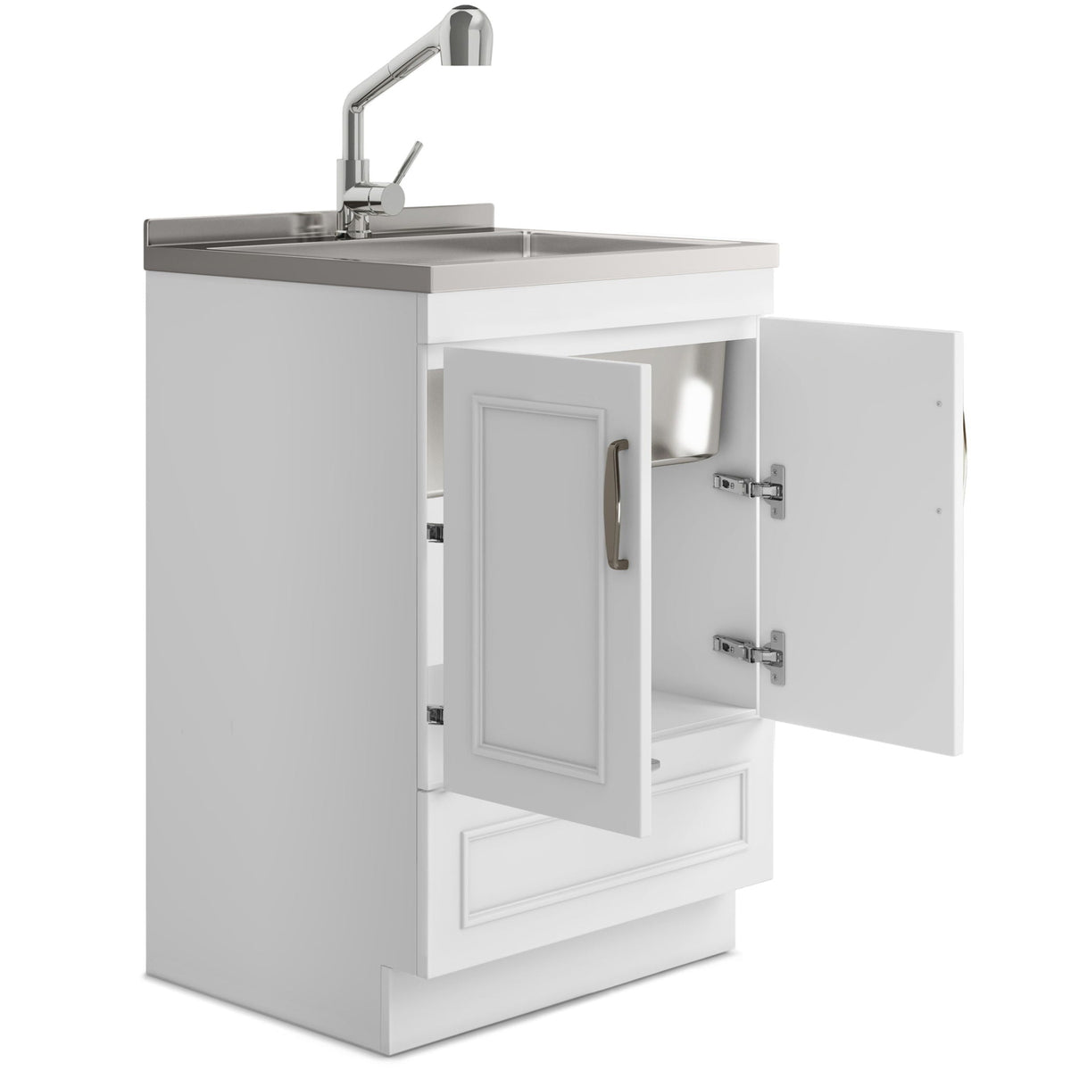 Laundry Cabinet with Faucet and Sink - Durable Wood - White
