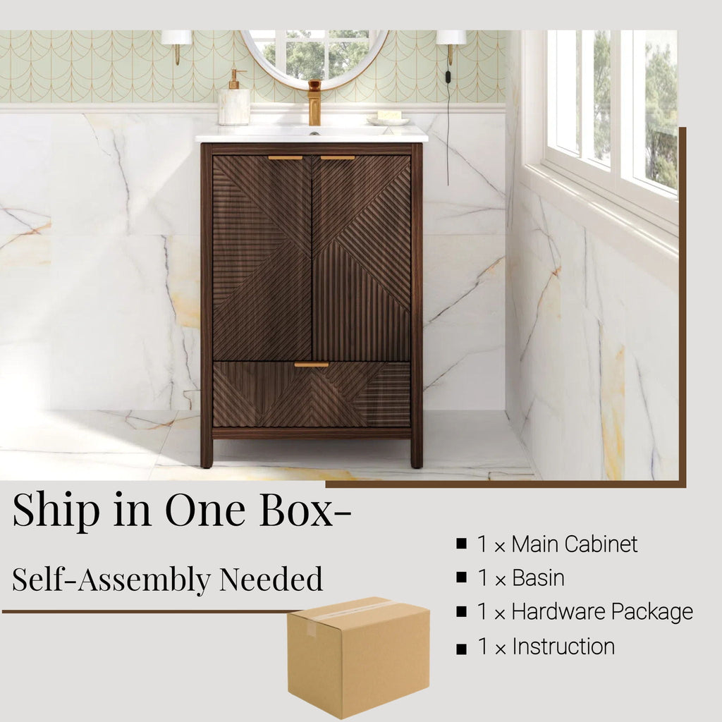 Modern Bathroom Vanity with Sink Combo – Compact Storage - Dark Brown or White