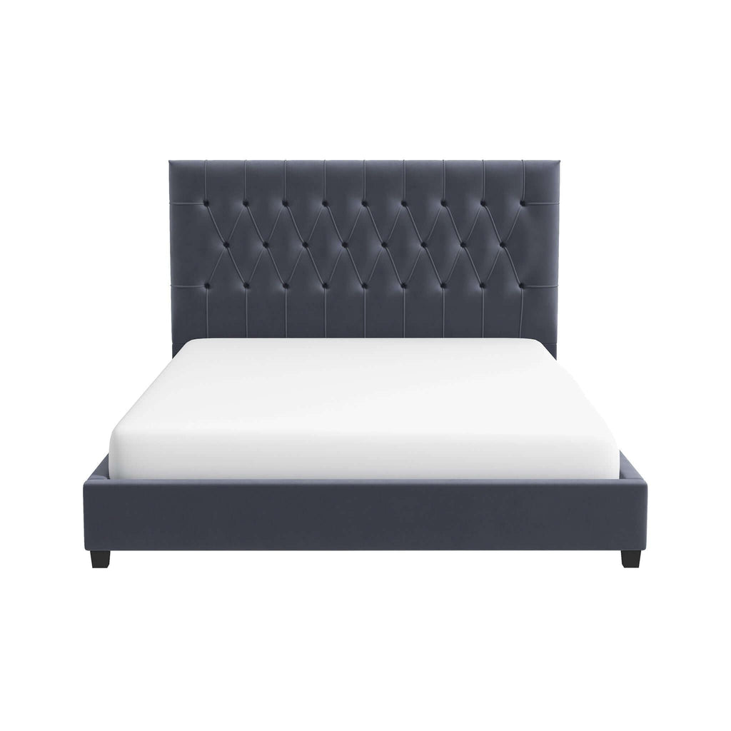 Dark Gray Mid-Century Modern Upholstered Platform Bed with Foam Headboard