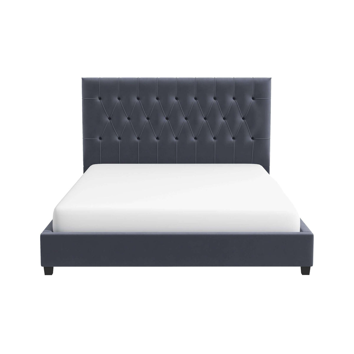 Dark Gray Mid-Century Modern Upholstered Platform Bed with Foam Headboard