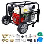 Honda GX160 Engine Water Pump 3" with Accessories Kit and Handle Wheel Kit - Black/Red