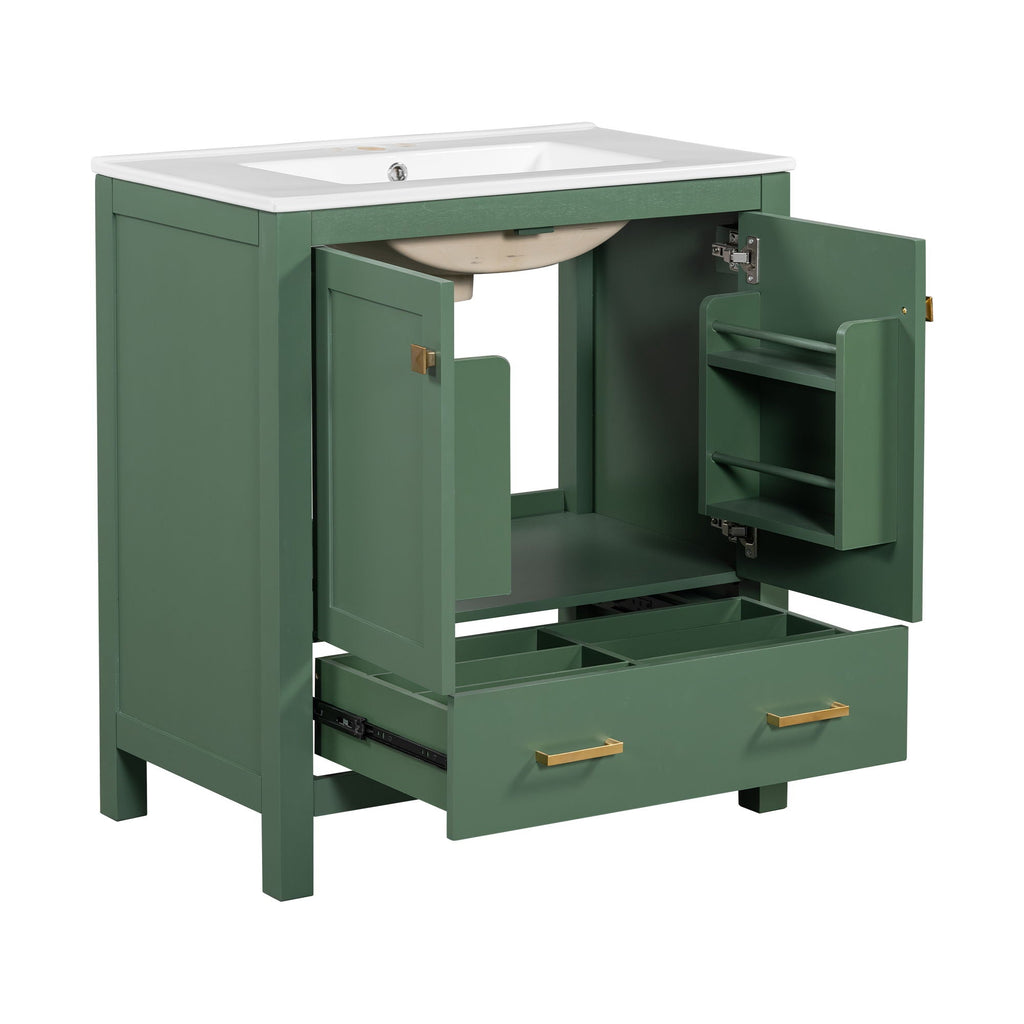 Green Bathroom Vanity with Single Undermount Sink and Storage - Solid Wood