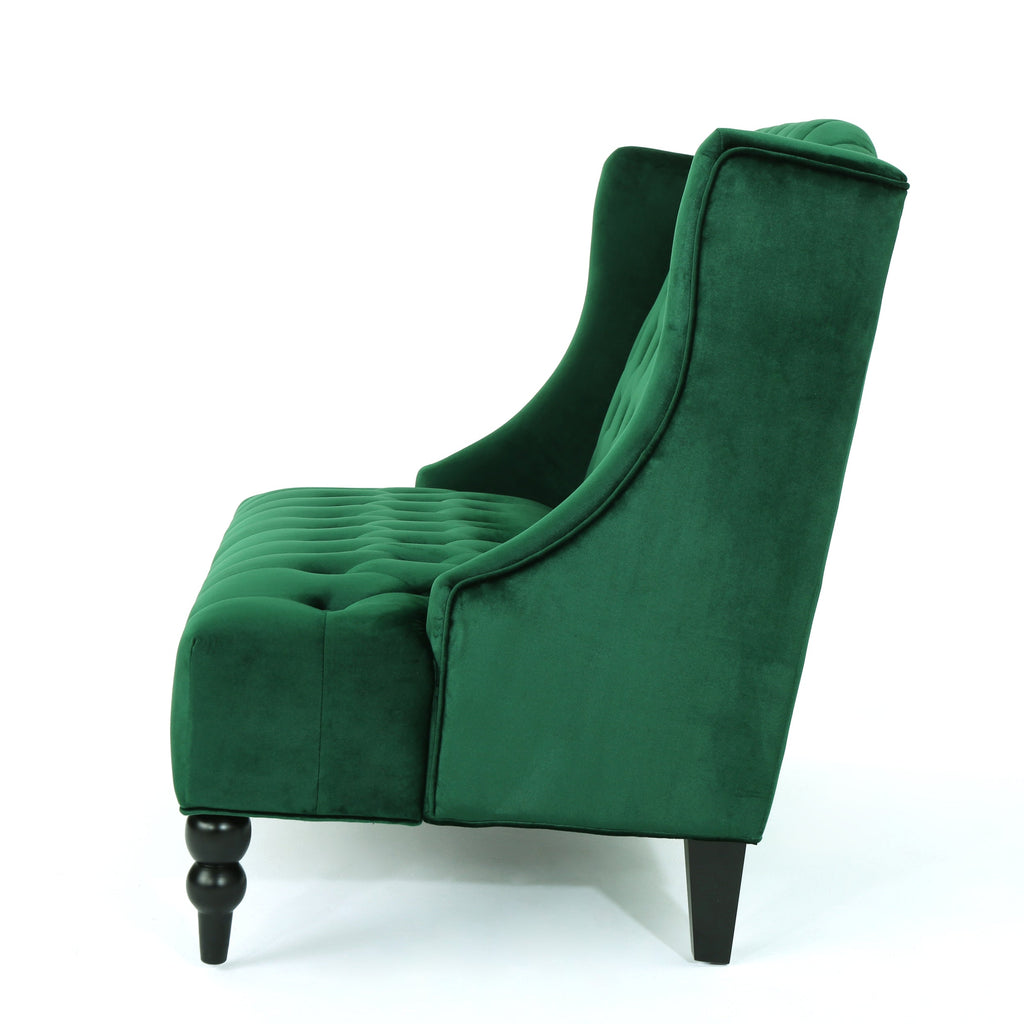 Modern Glam Velvet Loveseat with Button-Tufted Detail - Emerald